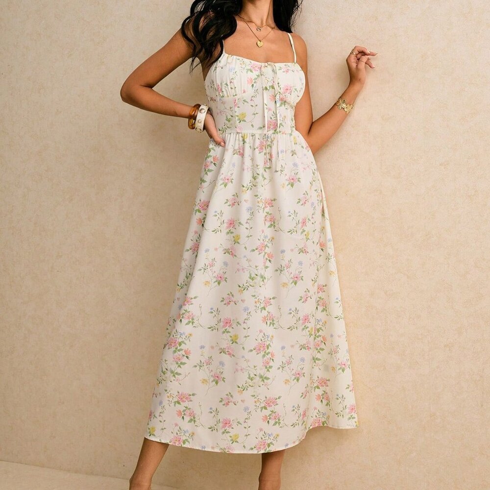 Multicolor Boho Women's Smocked Midi Sundress - Picture 5 of 8